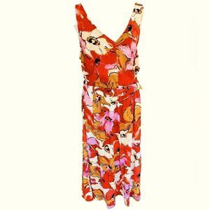 NINE WEST v neck linen blend floral maxi dress with smocked back